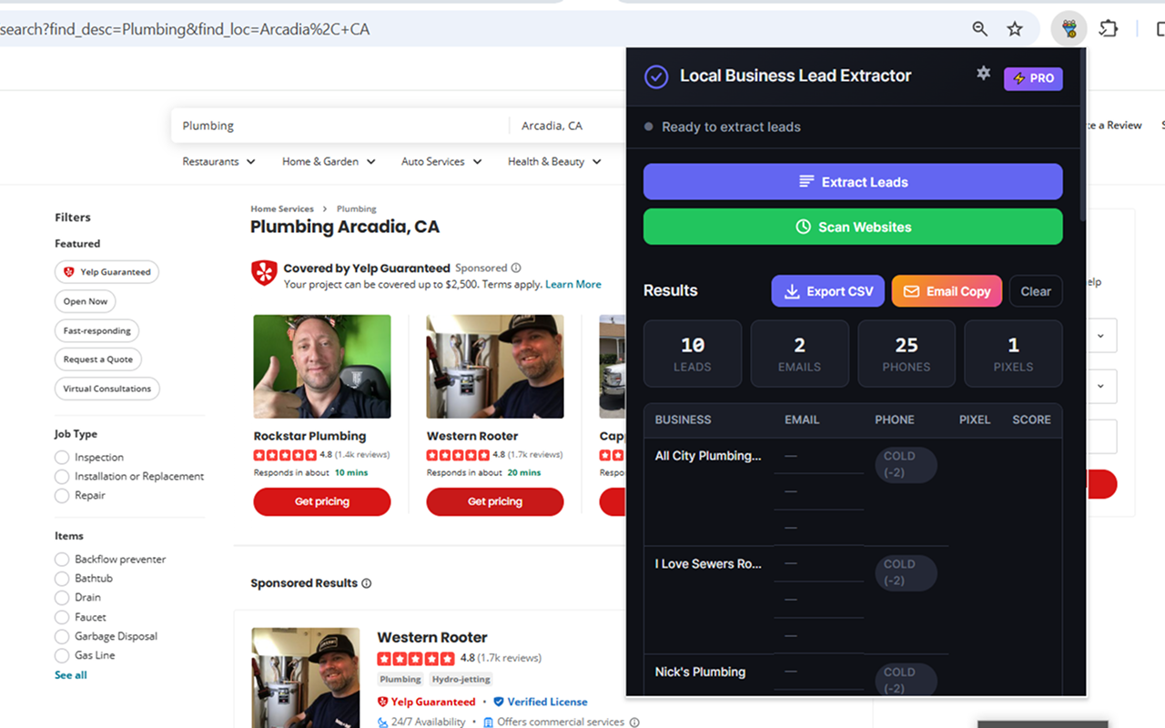 Local Business Lead Extractor Scanning Yelp
